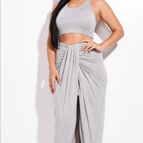 spandex cropped top and ruched midi skirt 2pcs set - Picture 5 of 8